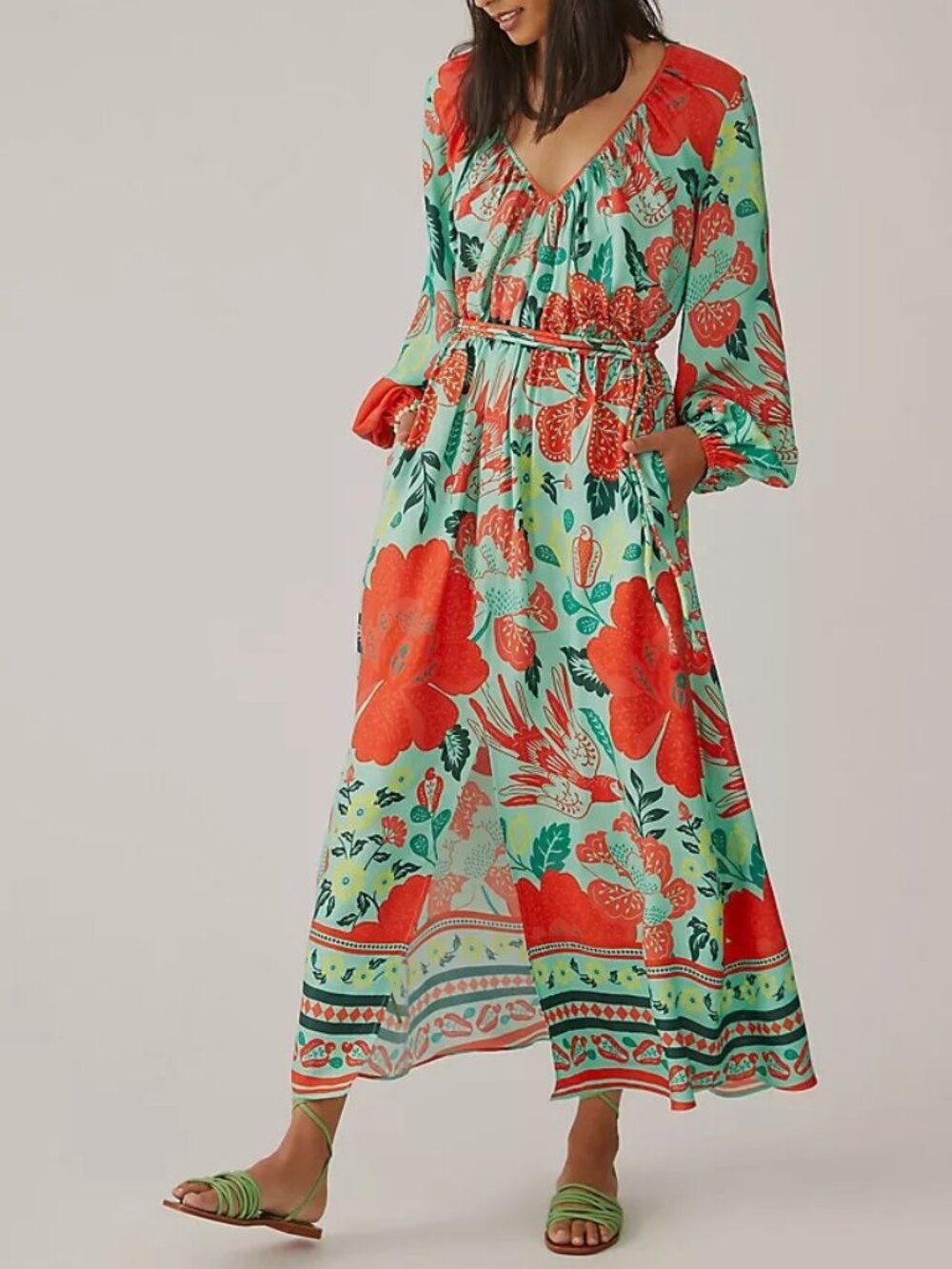 Farm Rio x Anthropologie Poppy Print Maxi Dress - Size Small
